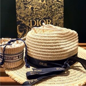 NIB Dior Mini Straw Bucket Bag in Box Authentic